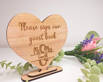 Enseigne personnalisée pour livre d'or en cerisier | Décoration de mariage rustique