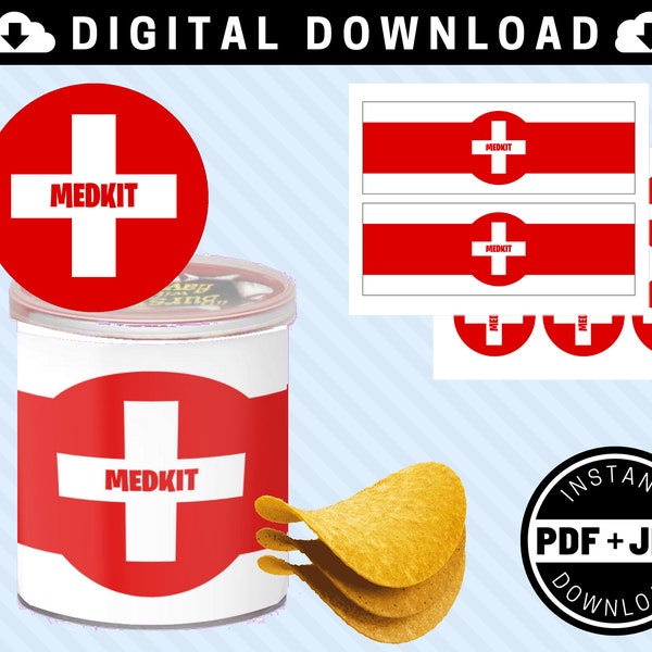 Gamer Med Kit 1,3 oz Chip druckbare Etiketten [SOFORTIGER DOWNLOAD] - 1,3 oz / 37 g - Videospiel Geburtstagsparty Zubehör - Gamer Party - Bandage