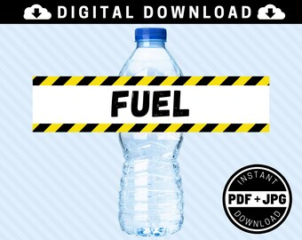 Construction Party FUEL 16.9oz 500 ml Printable Bottle Labels [INSTANT DOWNLOAD] - 16.9oz 500ml - Construction Caution Building Theme