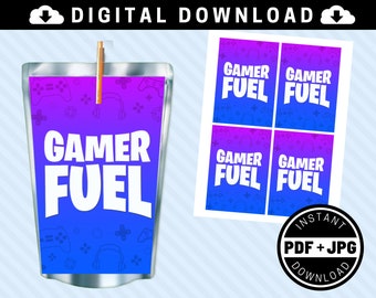 Gamer Fuel Juice Pouch Printable Labels [INSTANT DOWNLOAD] - 6oz 180ml - Video Game Birthday Party Supplies