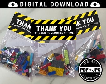 Construction Birthday Party Favor Bag Toppers - Printable [INSTANT DOWNLOAD] - Construction Builder Theme - Thank You Favor Tag