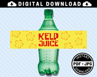 Kelp Juice 16.9oz 500 ml Printable Bottle Labels [INSTANT DOWNLOAD] - 16.9oz 500ml - Under The Sea Luau Party Supplies