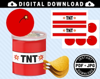 Gamer TNT 1.3 oz Chip Printable Labels [INSTANT DOWNLOAD] - 1.3 oz / 37 g - Video Game Birthday Party Supplies - Gamer Party - Dynamite