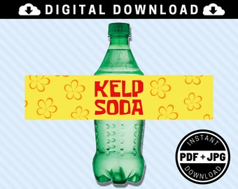Kelp Soda 16.9oz 500 ml Printable Bottle Labels [INSTANT DOWNLOAD] - 16.9oz 500ml - Under The Sea Luau Party Supplies