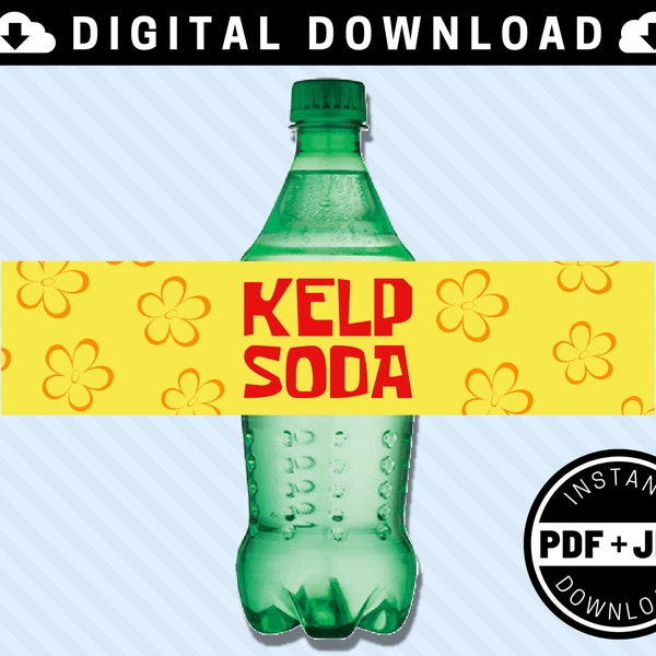 Kelp Soda 16.9oz 500 ml Printable Bottle Labels [INSTANT DOWNLOAD] - 16.9oz 500ml - Under The Sea Luau Party Supplies