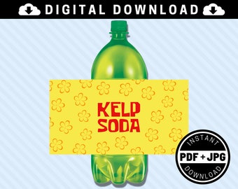 Kelp Soda 2 Litre Printable Bottle Labels [INSTANT DOWNLOAD] - 2L - Under The Sea Luau Party Supplies