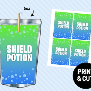 Gamer Capri Sun Shield Potion Printable Labels INSTANT DOWNLOAD 6oz 180ml Video Game Birthday Party Supplies image 5