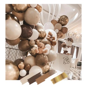 100+pcs Teddy Bear Theme Balloon Garland DIY Kit For Baby Girls Boys Birthday Party Baby Shower | 1st Birthday | Weddings | Neutral Colours