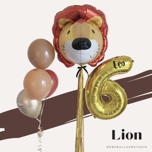 Large 3D Lion Foil Balloon With Tassels and Custom Name Number Balloon Bunch DIY Kit for Boys Birthday Party
