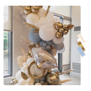 Chrome Gold Dusty Blue Colour Balloon Arch DIY Kit for Girls Boys Birthday Party | 1st Birthday | Anniversary | Baby Shower | Bridal Shower