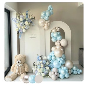 100pcs+ Pearl Baby Blue Pearl White Balloon Arch Garland DIY Kit for Baby Shower Anniversary Bridal Shower 1st BirthdayCustom Balloon