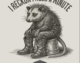 Cowboy Opossum PNG Reckon I Need a Minute Sublimation Design Instant Download Commercial Use
