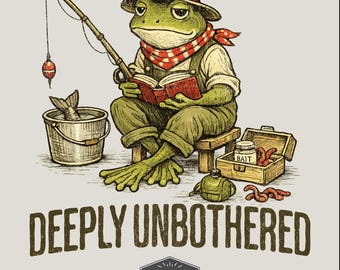 Funny Frog PNG Deeply Unbothered Fishing Digital Download Whimsical Cottagecore Commercial Use Sublimation