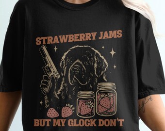Newfoundland Dog PNG SVG, Newfie Strawberry Jams But My Glock Don't Meme, Digital Download for Sublimation, Funny Pet Lover Graphic Image