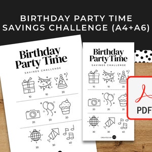 Birthday Party Savings Challenge - A6 + A4 Printable PDF Downloadable - Minimal Design - Budget, Sinking Funds, Savings,
