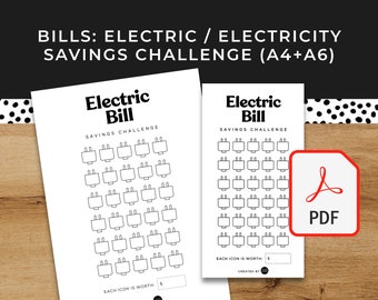 Strom / Stromrechnung Savings Challenge - A6 + A4 druckbare PDF herunterladbar - Rechnungen Minimal Design, Budget, Geld sparen, Geld versenken