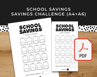 School Savings Challenge Back To School - A6 + A4 druckbare PDF herunterladbar - Minimal Design - Budget, Geld sparen, Gelder versenken