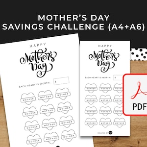 Mothers Day MUM MOM Savings Challenge - A6 + A4 Printable PDF Downloadable - Minimal Design - Budget, Save Money, Sinking Funds