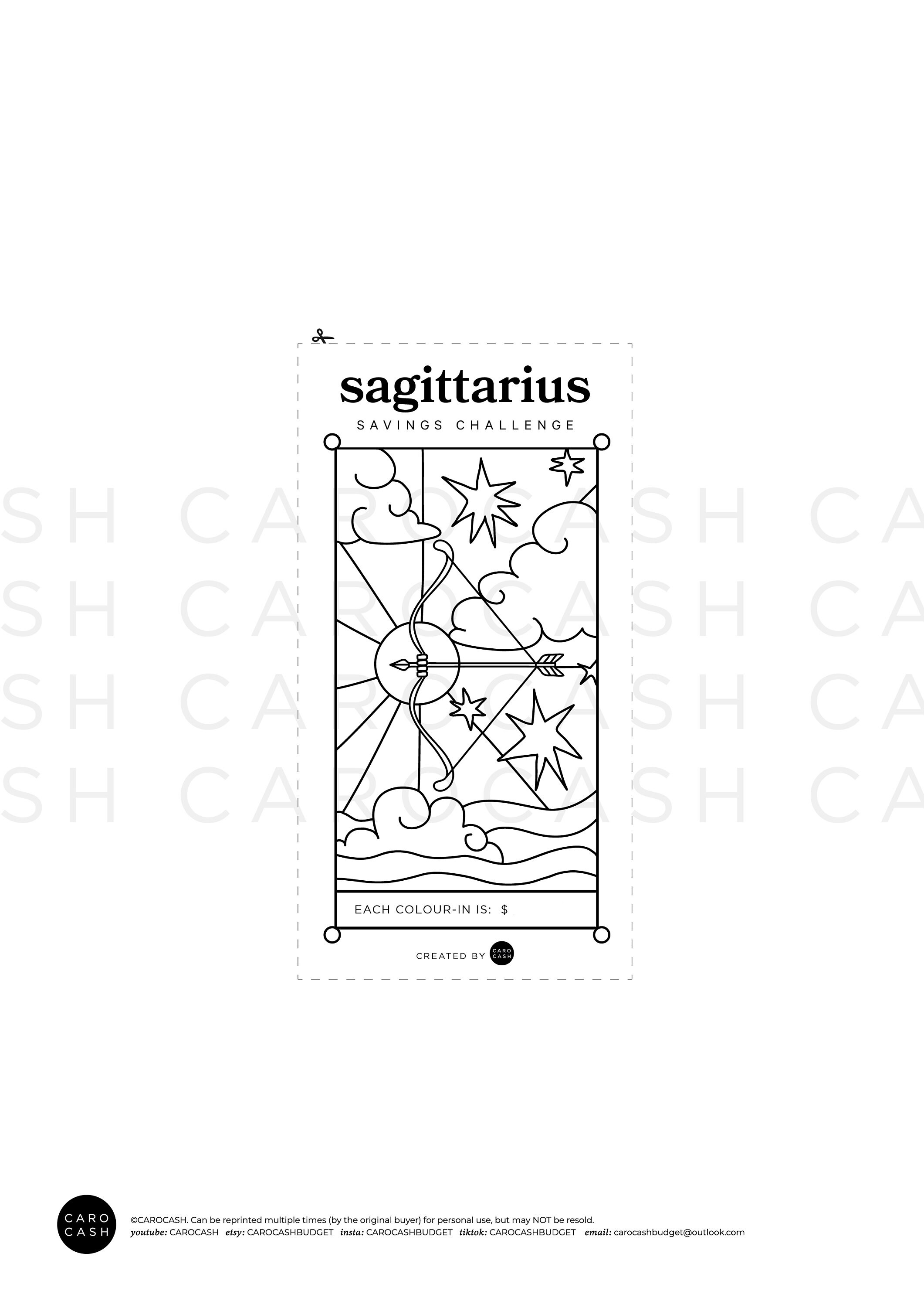 射手座（星座）貯金チャレンジ - A6 + A4 印刷可能 PDF ダウンロード可能 - ミニマルデザイン、予算、沈没、色、カラー - Etsy 日本