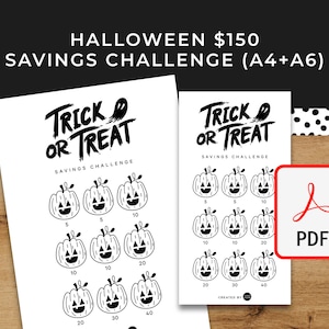 Halloween Trick or Treat Savings Challenge - A6 and A4 Printable PDF Downloadable - Minimal Design - Budget, Save Money, Savings Fund