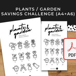 Plants and Garden Savings Challenge - A6 + A4 Printable PDF Downloadable - Minimal Design - Budget, Sinking Funds, Savings, Gardening