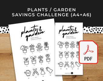 Plants and Garden Savings Challenge - A6 + A4 Printable PDF Herunterladbar - Minimal Design - Budget, Sink Funds, Savings, Gardening