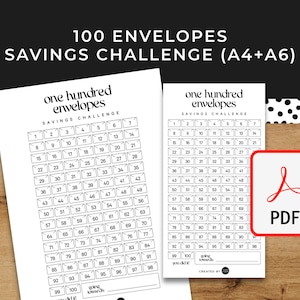 100 Umschläge Spar-Challenge - A6 + A4 Druckbare PDF-Herunterlad - Minimales Design - Budget, sinkende Gelder, Ersparnisse,