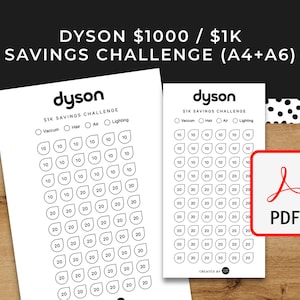 1K (1000) Dyson Savings Challenge - A6 + A4 Printable PDF Herunterladbar - Minimal Design - Budget, Sinking Funds, Savings,