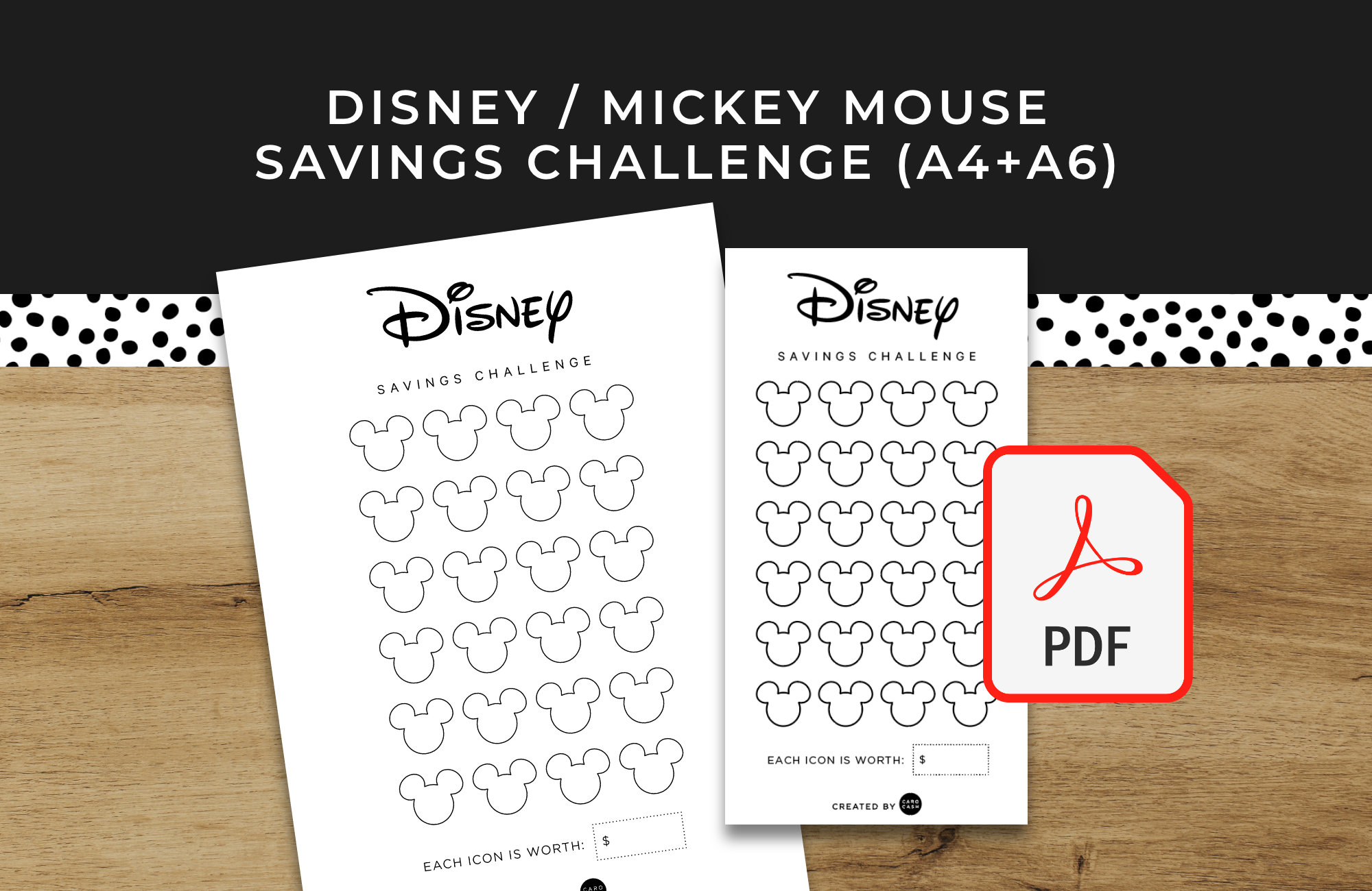 DIISNEY Mickey Savings Challenge (Moterm, Gillio, Happy Planner) - A6 + A4 Printable PDF Downloadable - Minimal Design Budget Sinking Funds