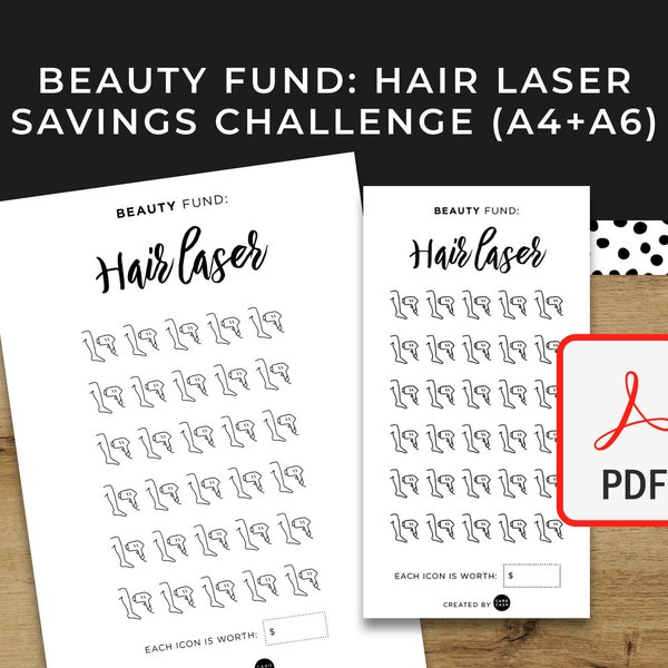 HAIR LASER Removal Beauty Fund Savings Challenge - A6 + A4 Printable PDF Downloadable - Bills Minimal Design, Budget, Save Money, Sinking