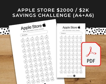 2K (2000) Apple Store Savings Challenge - A6 + A4 Printable PDF Downloadable - Minimal Design - Budget, Sinking Funds, Savings,