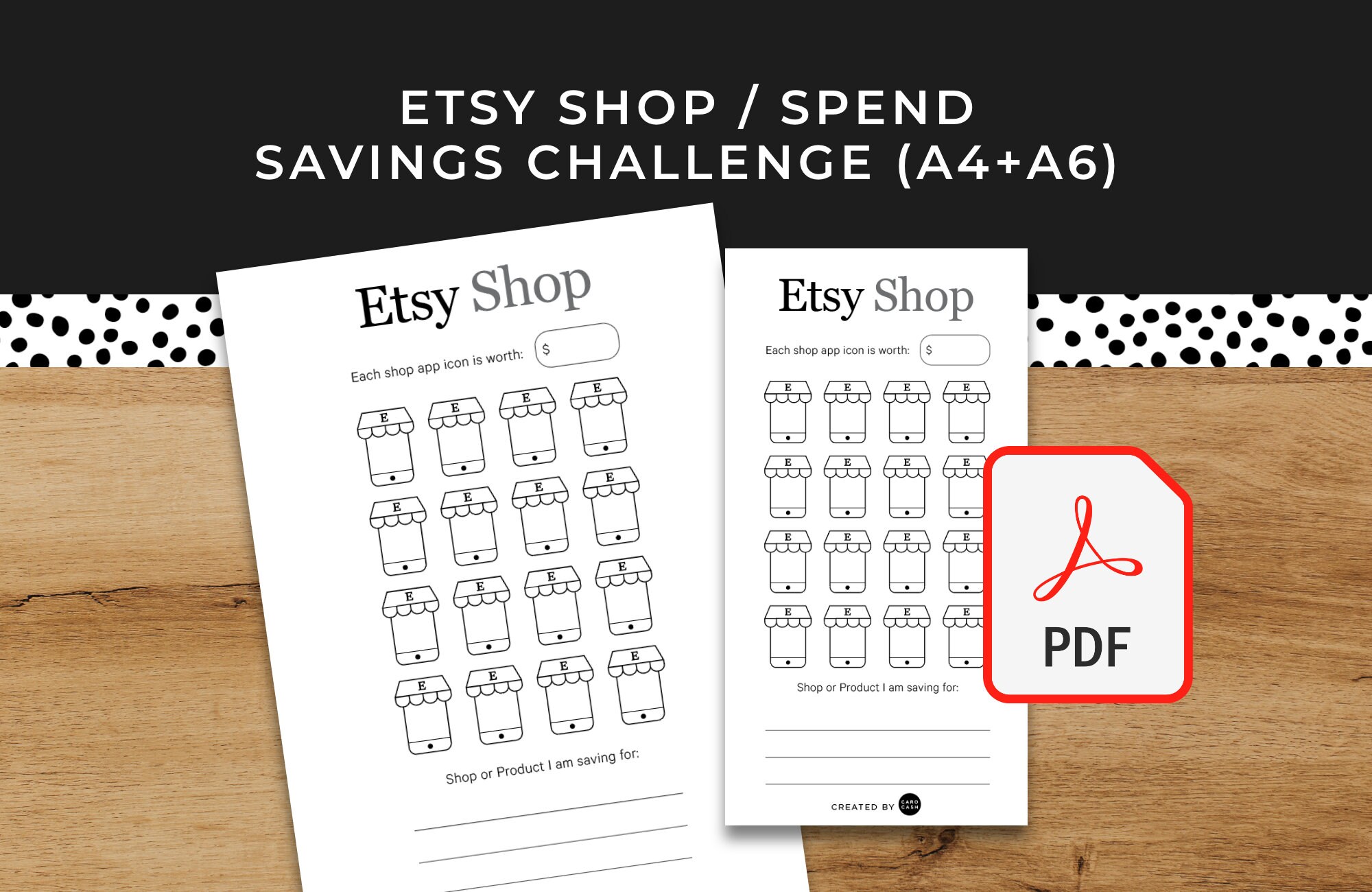 Etsy Shop Savings Challenge - A6 + A4 Printable PDF Downloadable - Minimal Design - Budget, Save Money, Sinking Funds, Savings Fund