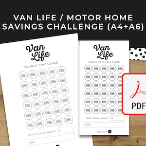 Van Life (Adventure) Savings Challenge - A6 + A4 Printable PDF Downloadable - Minimal Design - Budget, Sinking Funds, Motor home, Tiny Home