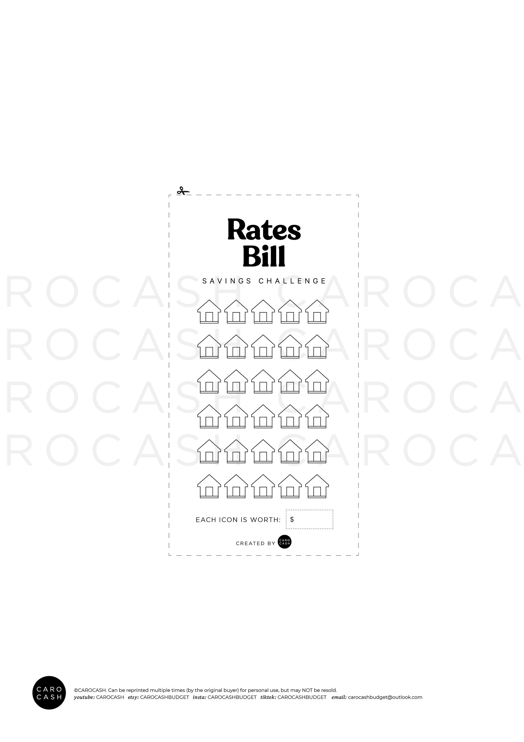 料金 住宅 土地 請求書 節約 チャレンジ - A6 + A4 印刷可能 PDF ダウンロード可能 - 請求書 最小限のデザイン、予算、節約、積立金
