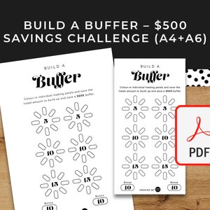 Build A Buffer 500 - A6 + A4 Printable PDF Downloadable - Minimal Design - Budget, Save Money, Sinking Funds, Savings Fund