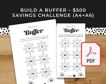 Build A Buffer 500 - A6 + A4 Printable PDF Downloadable - Minimal Design - Budget, Save Money, Sinking Funds, Savings Fund