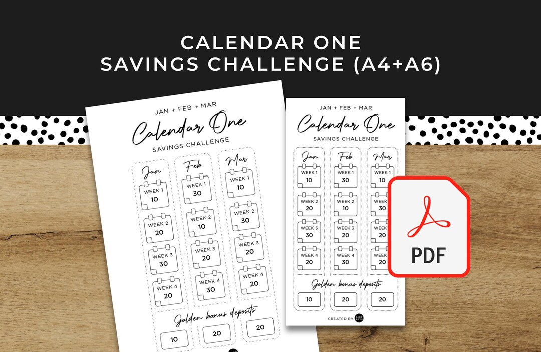 Calendar ONE Savings Challenge Seasonal - A6 + A4 Printable PDF ...