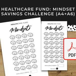 MINDSET Gesundheitsfonds Savings Challenge - A6 + A4 Printable PDF Herunterladbar - Bills Minimal Design, Budget, Sink Funds, Mental Health