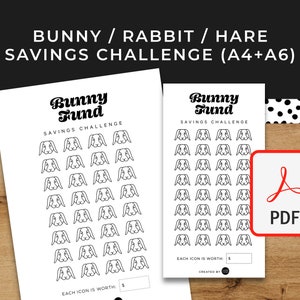 Bunny Rabbit Pet Savings Challenge - A6 + A4 Printable PDF Herunterladbar - Minimal Design - Budget, Sinking Funds, Savings