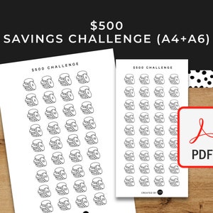 500 Savings Challenge - Five hundred - A6 + A4 Printable PDF Downloadable - Minimal Design - Budget, Save Money, Sinking Funds, Savings Fund