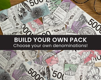 BUILD YOUR BUNDLE Banknotes Australian Bill Placeholders - 100/250/500/1000/1K dollars - Fake Money - Cash Envelopes - Sinking Funds