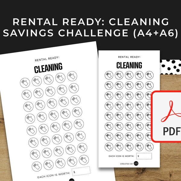 Rental Ready: Cleaning Rent Savings Challenge - A6 + A4 Printable PDF Downloadable - Minimal Design - Budget, Save Money, Sinking Funds