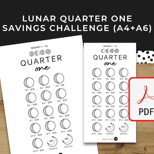 LUNAR Quarter One Savings Challenge Seasonal - A6 + A4 Printable PDF Downloadable - Minimal Design - Budget, Sinking Funds, Savings