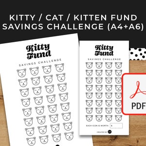 Kitty Cat Kitten Pet Savings Challenge - A6 + A4 Printable PDF Downloadable - Minimal Design - Budget, Sinking Funds, Savings