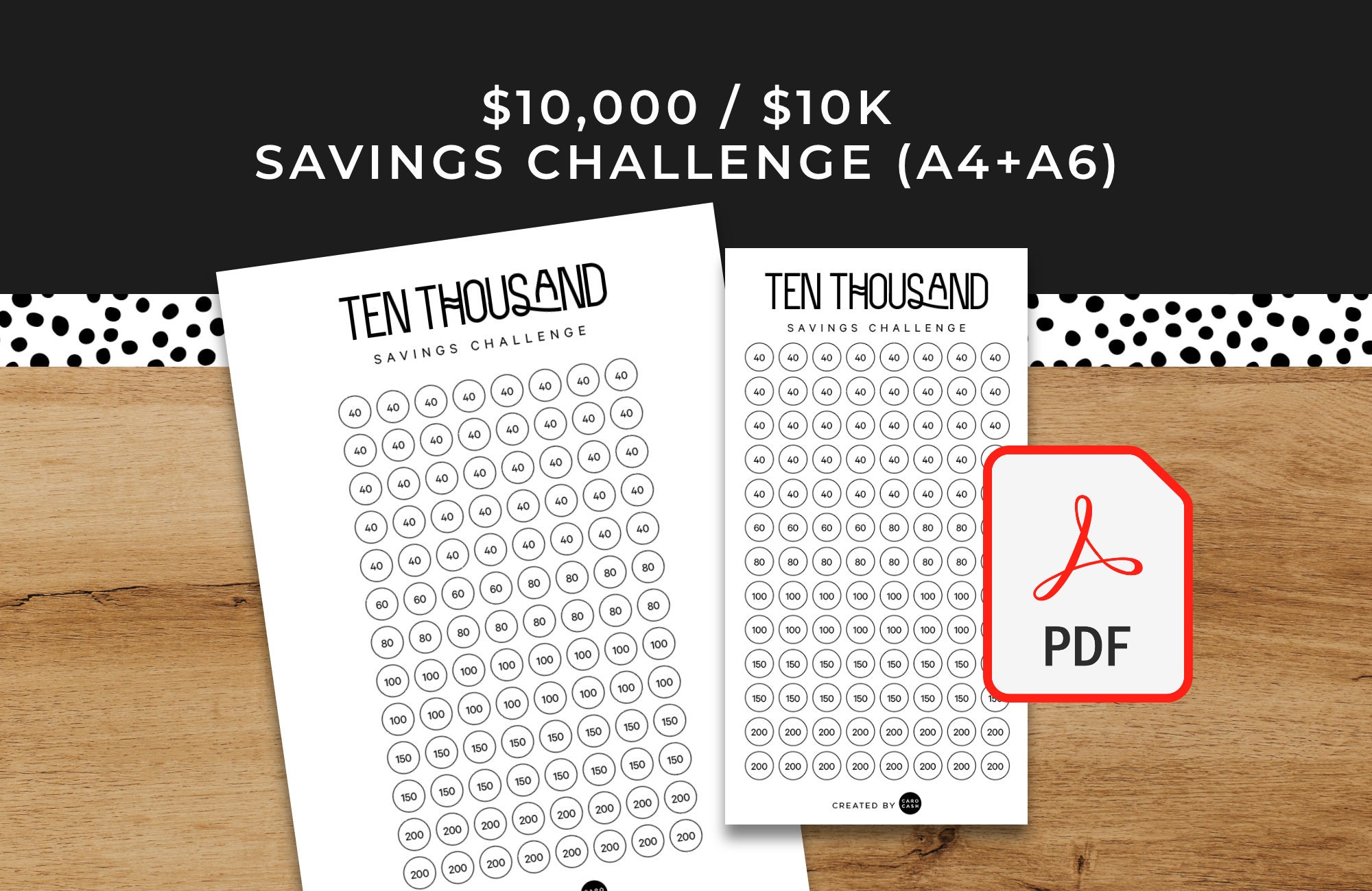 10,000 (10K) Savings Challenge - A6 + A4 Printable PDF Downloadable - Minimal Design - Budget, Sinking Funds, Savings,