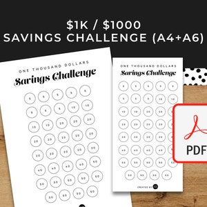 1000 Savings Challenge - 1K Thousand - A6 + A4 Printable PDF Downloadable - Minimal Design - Budget, Save Money, Sinking Funds, Savings Fund