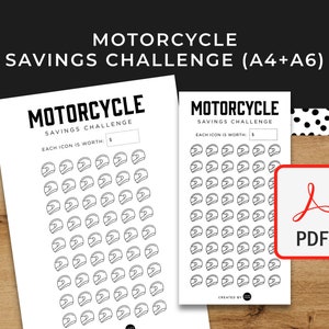 Motorrad Spar Challenge - A6 + A4 Printable PDF Herunterladbar - Minimal Design - Budget, Sink Funds, Savings, Save, Bike, Cycle