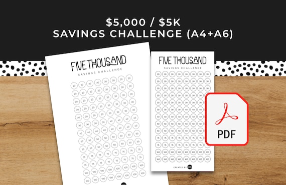 5000 5K Savings Challenge A6 A4 Printable PDF - Etsy Australia
