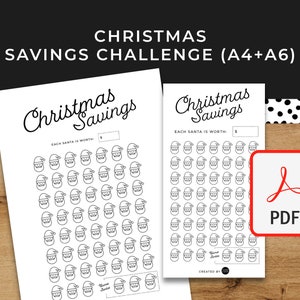 Christmas Santa Savings Challenge - A6 + A4 Printable PDF Downloadable - Minimal Design - Budget, Save Money, Sinking Funds, Savings Fund