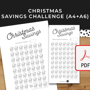 Christmas Santa Savings Challenge - A6 + A4 Printable PDF Downloadable - Minimal Design - Budget, Save Money, Sinking Funds, Savings Fund